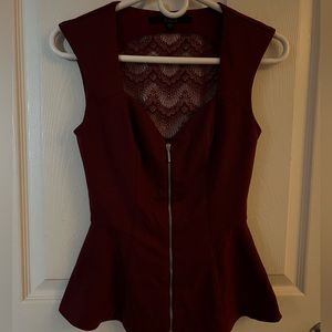 Maroon Peplum Top by Guess